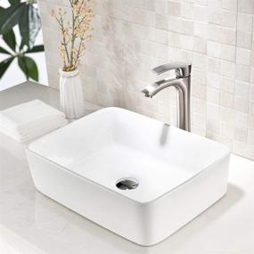 img 3 attached to 🚽 HLBLFY 19"x15" Above Counter White Porcelain Ceramic Bathroom Vessel Sink Basin Washing Bowl Set with Brushed Nickel Single Lever Faucet, Matching Pop Up Drain Combo - Vessel Sinks and Faucet Combo