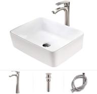 🚽 hlblfy 19"x15" above counter white porcelain ceramic bathroom vessel sink basin washing bowl set with brushed nickel single lever faucet, matching pop up drain combo - vessel sinks and faucet combo logo