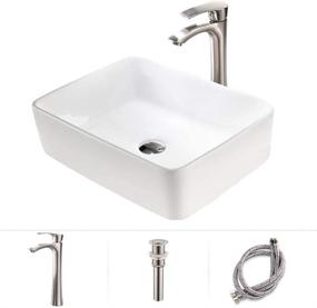 img 4 attached to 🚽 HLBLFY 19"x15" Above Counter White Porcelain Ceramic Bathroom Vessel Sink Basin Washing Bowl Set with Brushed Nickel Single Lever Faucet, Matching Pop Up Drain Combo - Vessel Sinks and Faucet Combo