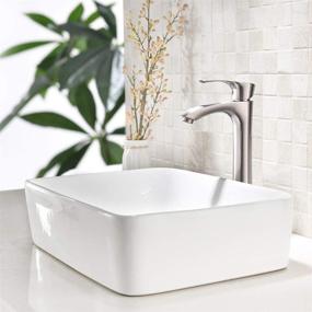 img 2 attached to 🚽 HLBLFY 19"x15" Above Counter White Porcelain Ceramic Bathroom Vessel Sink Basin Washing Bowl Set with Brushed Nickel Single Lever Faucet, Matching Pop Up Drain Combo - Vessel Sinks and Faucet Combo