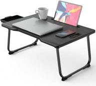 portable laptop bed desk with folding legs - multifunctional tray for writing, eating, and laptops - ideal for bed, sofa, and chair - black logo
