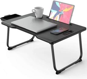 img 4 attached to Portable Laptop Bed Desk with Folding Legs - Multifunctional Tray for Writing, Eating, and Laptops - Ideal for Bed, Sofa, and Chair - Black