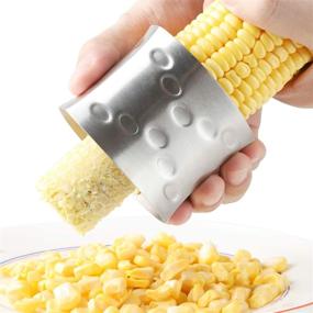 img 4 attached to Stainless Steel Corn Stripper Cutter - Efficient Corn Peeler Stripping Tool for Kitchen Home Use with Serrated Blade