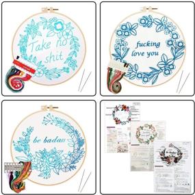 img 3 attached to 🧵 Embroidery Starter Kit for Adults: Louise Maelys Funny Floral Wreath Pattern with 3 Embroidery Hoops – Ideal Needlepoint Kit for Beginners