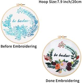 img 1 attached to 🧵 Embroidery Starter Kit for Adults: Louise Maelys Funny Floral Wreath Pattern with 3 Embroidery Hoops – Ideal Needlepoint Kit for Beginners