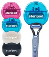 steripod safety razor holder - clip-on cover with anti-rust blade protection, travel size (4 pack: black, blue, white, pink) logo