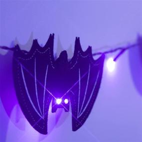 img 2 attached to 🎃 Set of 2 PEIDUO Halloween Purple Banner String Lights with Black Cats and Bats Ornaments - Battery Powered Fairy Lights Decoration for Halloween Bedroom Party Decorations - Purple LED Hanging Lights