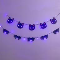 🎃 set of 2 peiduo halloween purple banner string lights with black cats and bats ornaments - battery powered fairy lights decoration for halloween bedroom party decorations - purple led hanging lights логотип