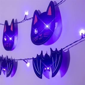 img 3 attached to 🎃 Set of 2 PEIDUO Halloween Purple Banner String Lights with Black Cats and Bats Ornaments - Battery Powered Fairy Lights Decoration for Halloween Bedroom Party Decorations - Purple LED Hanging Lights