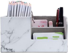 img 2 attached to 🖊️ Marble PU Leather Desk Organizer - VoiceFly Pencil Holder Pen Holder - Ideal for Art Supplies, Cell Phone, Glasses, Name Cards, Remote Control - Cute and Functional