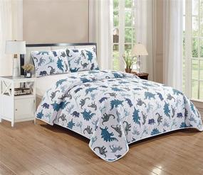 img 2 attached to 🦖 Blue and White Dinosaur Twin Size Bedspread Set - Luxury Home Collection, 2-Piece Coverlet Set