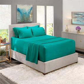 img 3 attached to 🛏️ Extra Deep Pocket Teal Queen Bed Sheet Set, Fits Mattress up to 21 inches Depth, Breathable, Super Soft, Includes Extra Pillowcases
