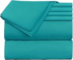 img 4 attached to 🛏️ Extra Deep Pocket Teal Queen Bed Sheet Set, Fits Mattress up to 21 inches Depth, Breathable, Super Soft, Includes Extra Pillowcases