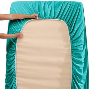 img 1 attached to 🛏️ Extra Deep Pocket Teal Queen Bed Sheet Set, Fits Mattress up to 21 inches Depth, Breathable, Super Soft, Includes Extra Pillowcases