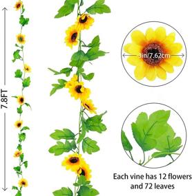 img 3 attached to Набор из 4 искусственных гирлянд с подсолнечниками - гирлянды из фальшивого шелка с зелеными листьями для вечеринки, дома и свадебных украшений.