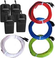 4 pack tdltek neon glowing strobing electroluminescent wire/el wire w/ 3 modes battery controllers - blue, green, red, white логотип