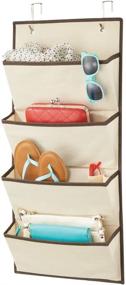 img 4 attached to 🧺 mDesign Soft Fabric Over The Door Hanging Storage Organizer – 4 Large Pockets for Closets in Bedrooms, Hallway, Entryway, Mudroom – Hooks Included – Cream/Espresso Brown