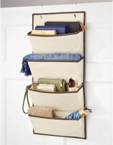 img 3 attached to 🧺 mDesign Soft Fabric Over The Door Hanging Storage Organizer – 4 Large Pockets for Closets in Bedrooms, Hallway, Entryway, Mudroom – Hooks Included – Cream/Espresso Brown