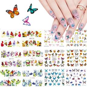 img 4 attached to 🦋 Butterfly Nail Stickers - 12 Sheets Water Transfer Foil Paper Printing Design Decals for Manicure, Butterfly Nail Art Stickers Tips Decor