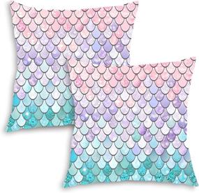 img 4 attached to 🧜 QoGoer Mermaid Throw Pillow Covers (Set of 2): Colorful 18x18 Inch Square Pillow Cases for Couch, Sofa, Bedroom - Decorative Velvet Cushion Covers with Hidden Zipper in Pink, Purple, Aqua