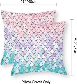 img 3 attached to 🧜 QoGoer Mermaid Throw Pillow Covers (Set of 2): Colorful 18x18 Inch Square Pillow Cases for Couch, Sofa, Bedroom - Decorative Velvet Cushion Covers with Hidden Zipper in Pink, Purple, Aqua