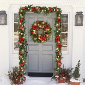 img 3 attached to 🎄 WANNA-CUL 6ft Pre-lit Christmas Garland: Red Gold Lighted Front Door Decor with Ball Ornaments, Dry Lotus, and 30 LED Lights