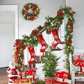 img 2 attached to 🎄 WANNA-CUL 6ft Pre-lit Christmas Garland: Red Gold Lighted Front Door Decor with Ball Ornaments, Dry Lotus, and 30 LED Lights