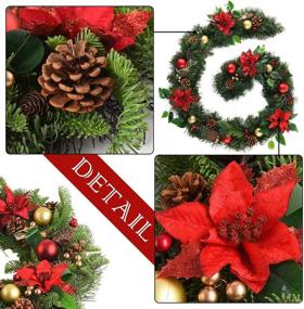 img 1 attached to 🎄 WANNA-CUL 6ft Pre-lit Christmas Garland: Red Gold Lighted Front Door Decor with Ball Ornaments, Dry Lotus, and 30 LED Lights