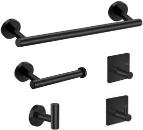 img 4 attached to 🛀 Osea 5-Piece Matte Black Bathroom Hardware Set: Premium SUS304 Stainless Steel Accessories Kit - Includes 12" Towel Bar, Toilet Paper Holder, 3 Robe Hooks, and Adhesive Hooks