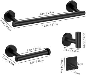 img 3 attached to 🛀 Osea 5-Piece Matte Black Bathroom Hardware Set: Premium SUS304 Stainless Steel Accessories Kit - Includes 12" Towel Bar, Toilet Paper Holder, 3 Robe Hooks, and Adhesive Hooks