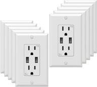 🔌 fryic f15236 10w usb wall outlet, white, 3.6a dual high speed usb charger, electrical outlet 15a 125v receptacle, 10 pack with wall plate included логотип