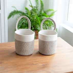 img 3 attached to 🌿 Signature Home 2pc Cotton Hanging Basket Set: Versatile Storage Solution for Plants, Organizing, and Wall Décor