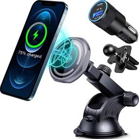 img 4 attached to 🚗 Magnetic MagSafe Car Charger Mount Wireless Phone Holder for iPhone 13/13 Pro Max/13 Pro/13 Mini/iPhone 12 Pro Max/12 Pro/12 Mini (with High-Speed PD 18W QC 3.0 Adapter)