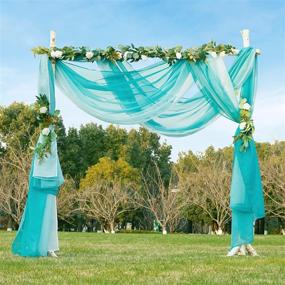 img 4 attached to NICETOWN Teal Ombre Sheer Scarf Curtain Valances: Elegant Backdrop for Indoor/Outdoor Events - Set of 2 Panels, W60 x L216
