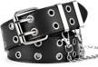 womens double pu leather grommet chain belt pin buckle logo