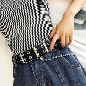 img 2 attached to Womens Double PU Leather Grommet Chain Belt Pin Buckle