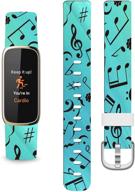 luxe bands silicone for women - endiy designer aesthetic personalized patterned strap compatible with fitbit luxe 2021 small - blue music notes logo