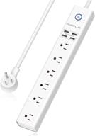 💡 10ft extension cord power strip with usb ports, 6 outlets and 4 usb ports, surge protector power strip with overload protection, mountable flat plug, etl listed - auoplus logo