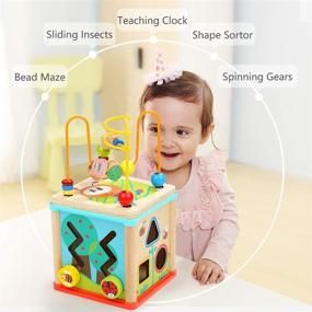 img 3 attached to 🎁 TOP BRIGHT Activity Cube Toy: Montessori Wooden Toy for 1 Year Old Boy Girl, First Birthday Gift, Baby Toy for 12-18 Months with Bead Maze Shape Sorter