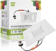 asd retrofit square led recessed lighting 6 inch led can light dimmable, baffle trim, 12w (50w replace), 950lm, cri 90, wet location, daylight 5000k, square led downlight, energy star, etl логотип