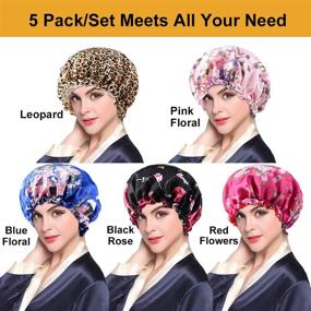 img 1 attached to 5pcs Large Satin Drawstring Bonnet for Black Women - Reversible Double-Layer Silk Hair Cap for Curly Hair Braids, B