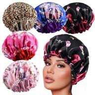 5pcs large satin drawstring bonnet for black women - reversible double-layer silk hair cap for curly hair braids, b logo