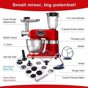 img 1 attached to 🔴 AIFEEL 8 in 1 Stand Mixer 800W: Versatile Kitchen Mixer with Multiple Attachments and LED Key in Retro Red