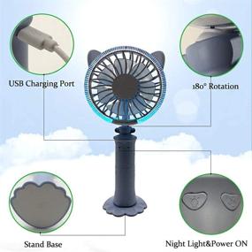 img 1 attached to 💨 Овелюр синий портативный ручной вентилятор: регулируемое USB охлаждение с LED ночным светом - идеально для дома, офиса, чтения перед сном.