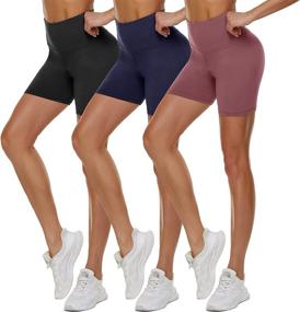 img 4 attached to 🩳 Discover TNNZEET High Waisted Biker Shorts– Buttery Soft 5" Black Workout Yoga Training Shorts for Women (3 Pack)