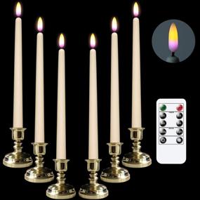 img 4 attached to 🕯️ DRomance Flameless Flickering Window Candles - Set of 6 Ivory 11" with Remote, Timer & Realistic 3D Purple Flame - Battery Operated Decor Candles for Christmas & Thanksgiving (Gold Holders)