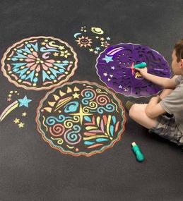 img 3 attached to 🌈 ChalkScapes Outdoor Sidewalk and Driveway Chalk Kit - Mandala Stencils Bundle, 30 Chalks, 2 Stencils, Chalk Holders - 22.5 Inches Diam. - Stars and Geometry