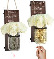 🏡 tj.moree rustic farmhouse wall sconce - mason jar decor set of 2 with pull chain switch, silk hydrangea & led lights - home sweet home housewarming gift логотип