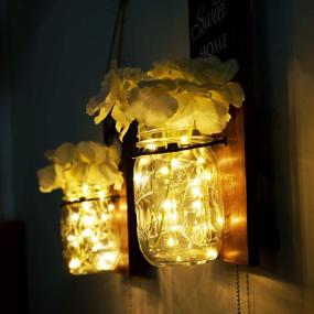 img 3 attached to 🏡 TJ.MOREE Rustic Farmhouse Wall Sconce - Mason Jar Decor Set of 2 with Pull Chain Switch, Silk Hydrangea & LED Lights - Home Sweet Home Housewarming Gift