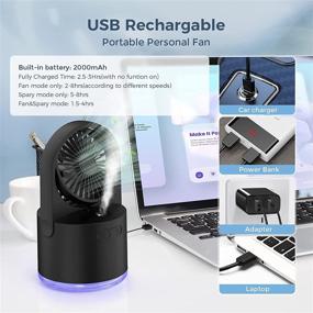 img 1 attached to 💨 Compact Table Mist Fan: toberto Small Desk Fans - Rechargeable USB, 3 Speeds, Refreshing Spray, Portable Mini Fan for Camping, Office, Outdoor - BLACK